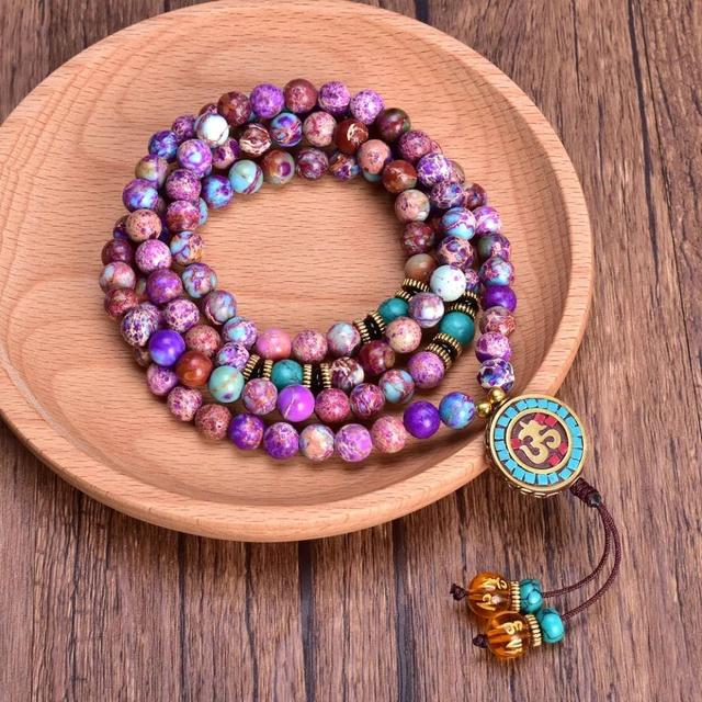 108 Mala Ketting Edelsteen Imperial Jaspis OM  | Jasper Ohm Armband | Rozenkrans Kralenketting