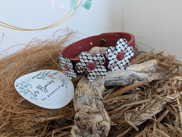 Bracelet adulte rouge marguerite blanc et noir