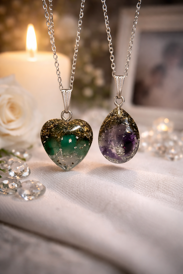 Custom Made Crystal Energy Memorial Heart or Teardrop Pendant (small)