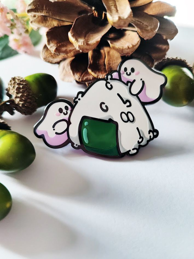 Ghosts Holding an Onigiri Enamel Pin