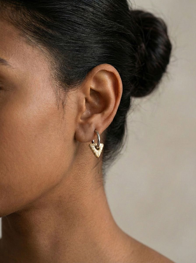 Olive lines Sunburst Triangle thick Hoop earrings