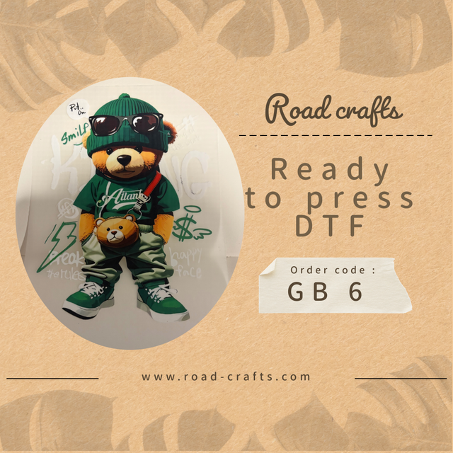 Green outfit, teddy bear DTF print
