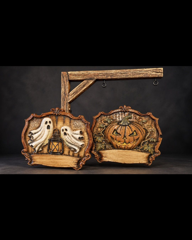 Enseigne Halloween citrouille en bois