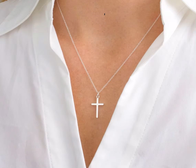 Collier croix, Marie Perle pour femme acier inoxydable, argenté  