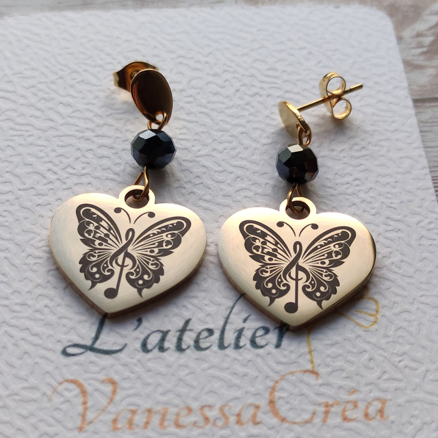 Boucles Cœur Miroir &quot;Note Papillon&quot;