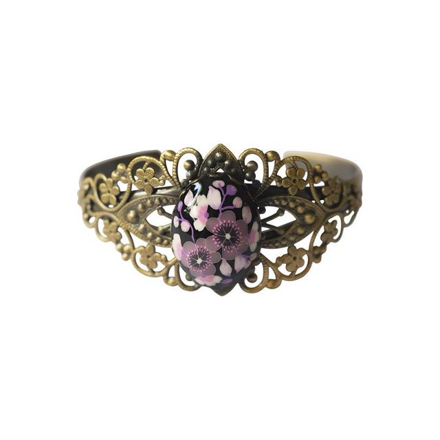 Bracelet jonc rétro fleurs mauves
