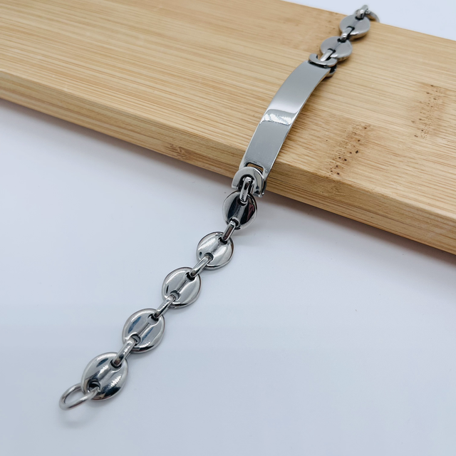 Bracelet gourmette maille gain de café 9mm avec plaque homme