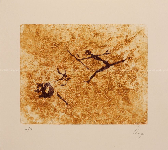 grabado original intaglio 38x33 - pinturas rupestres, cova de la Mallada (el Perelló)