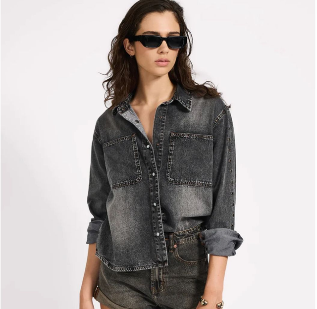 Washed Black/Grey Regular Length Denim Shirt
