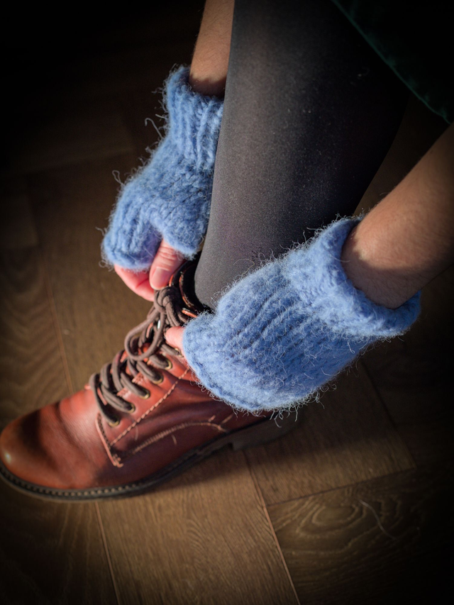 Mitaines en laine d'alpaga et soie bleu ciel