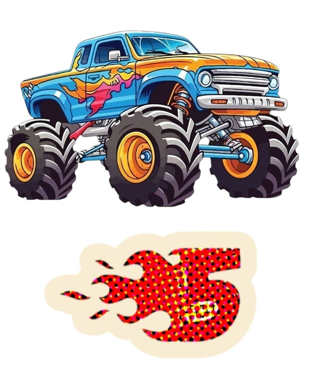 BÜGELBILD Truck mit Zahl Flame 