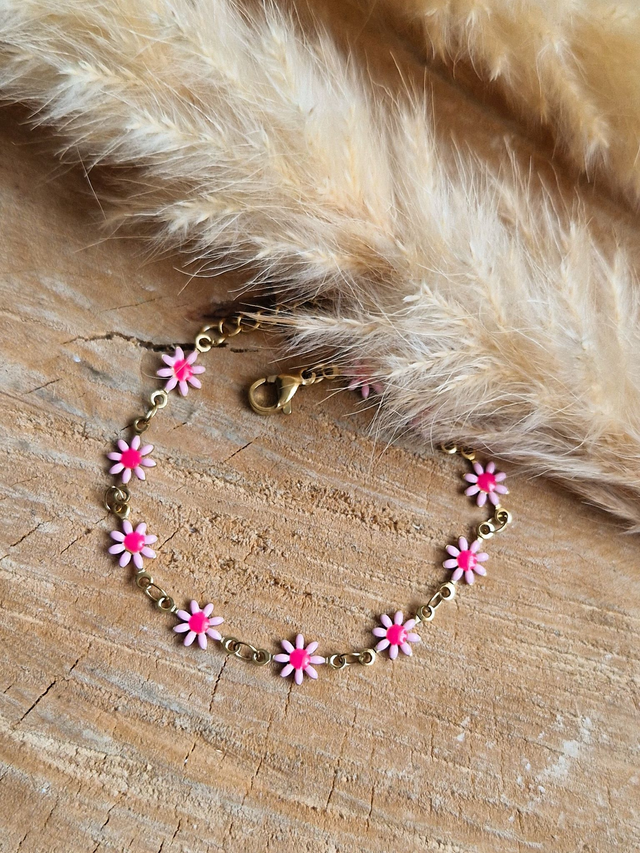 Bracelet "Marguerites" - Modèle doré et rose