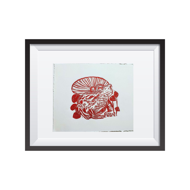 Red toad linocut print