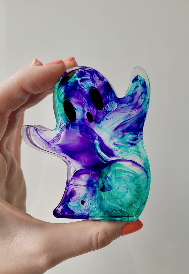 Ghost Ornament - Myst -Purple &amp; Teal Marble Tie-Dye