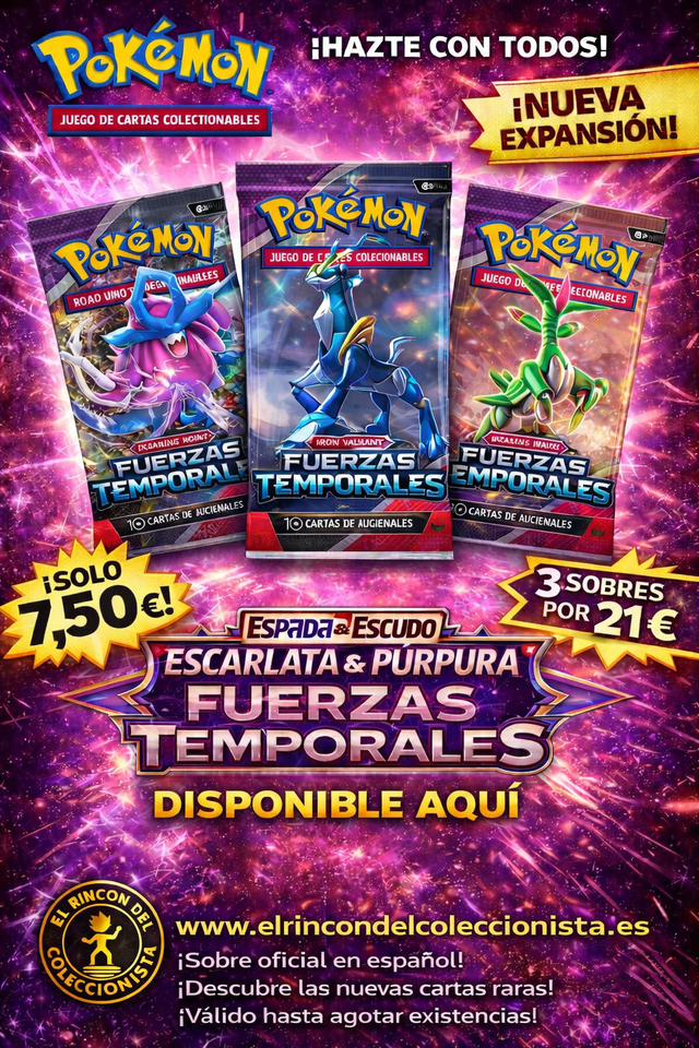 Sobre cartas Fuerzas Temporales Escarlata y Purpura Pokemon español
