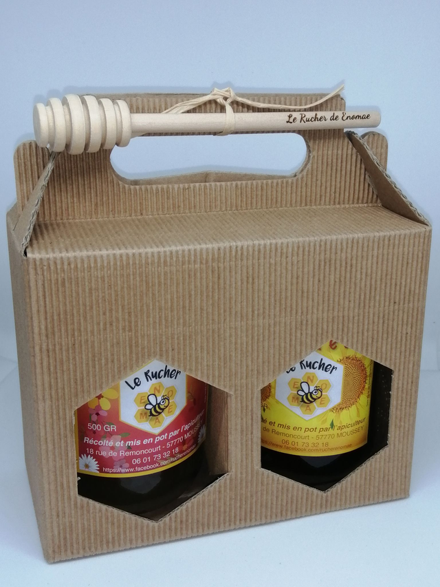 COFFRET 2 POTS 500g+ cuillere a miel gravé