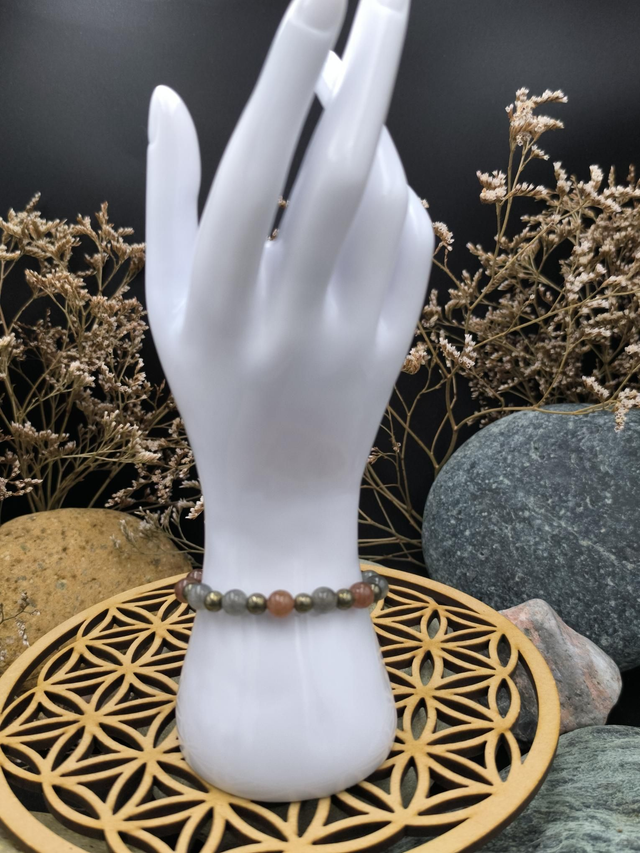 BP.035 Bracelet labradorite,quartz, pyrite 