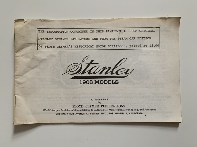Stanley 1908 Model Steamer - Floyd Clymer - 24 Pages Booklet
