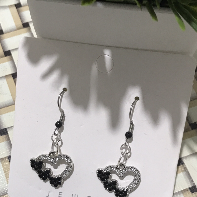 Silver -Black Dangling Earrings - SDE179