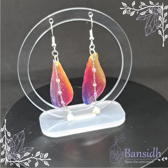 Boucle d'oreille ailes de fée aurore pendantes