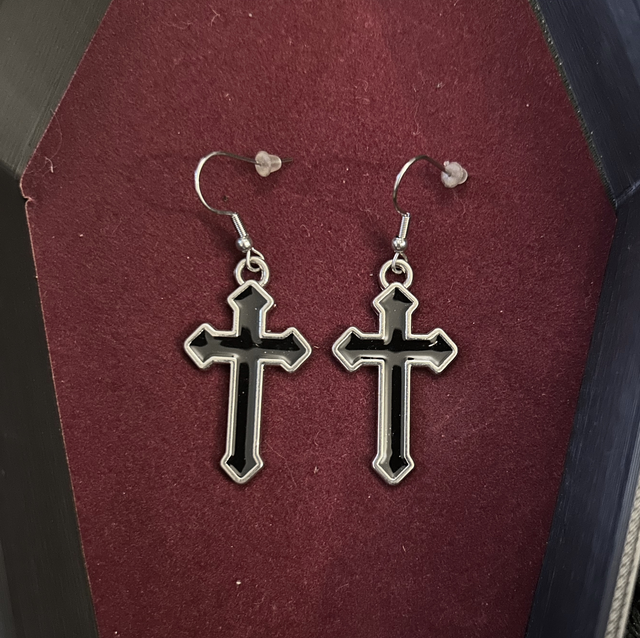 Black cross earrings