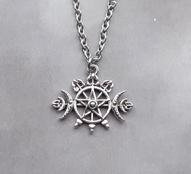 Triple Moon Trident Pentagram Necklace 