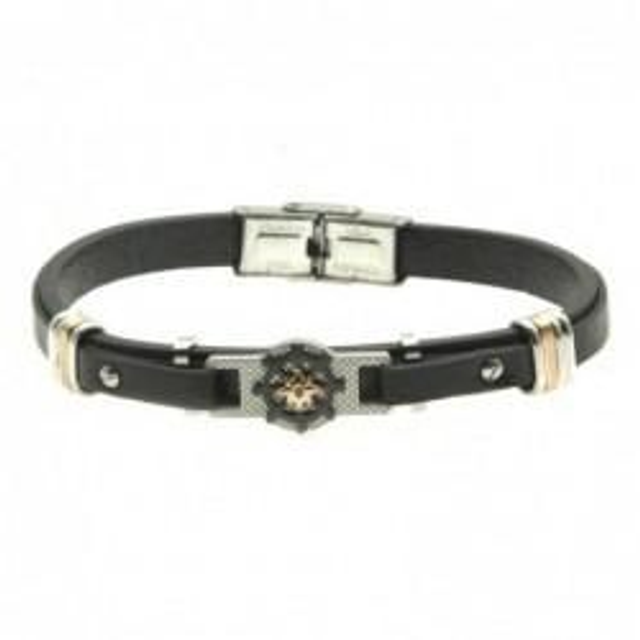 Bracciale uomo in cuoio nero con rosa dei venti