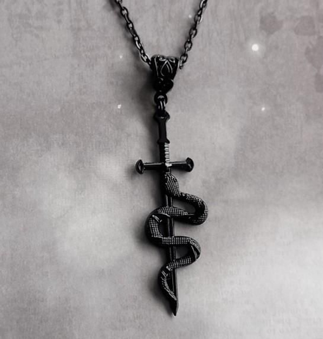 Snake and Sword Necklace - Black