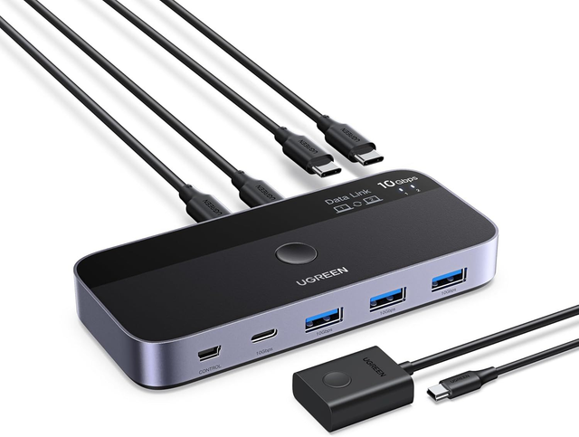 UGREEN KVM Switch USB 3.0 – Partage Clavier, Souris &amp; Fichiers entre 2 PC avec Câbles Inclus