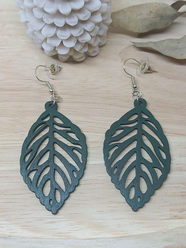 Boucles d&#039;oreilles Bois - feuille - vert