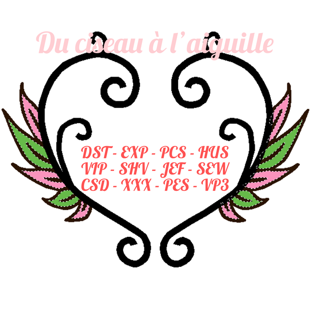 fichier broderie ornement coeur " cadre 10x10 / 12 Formats
