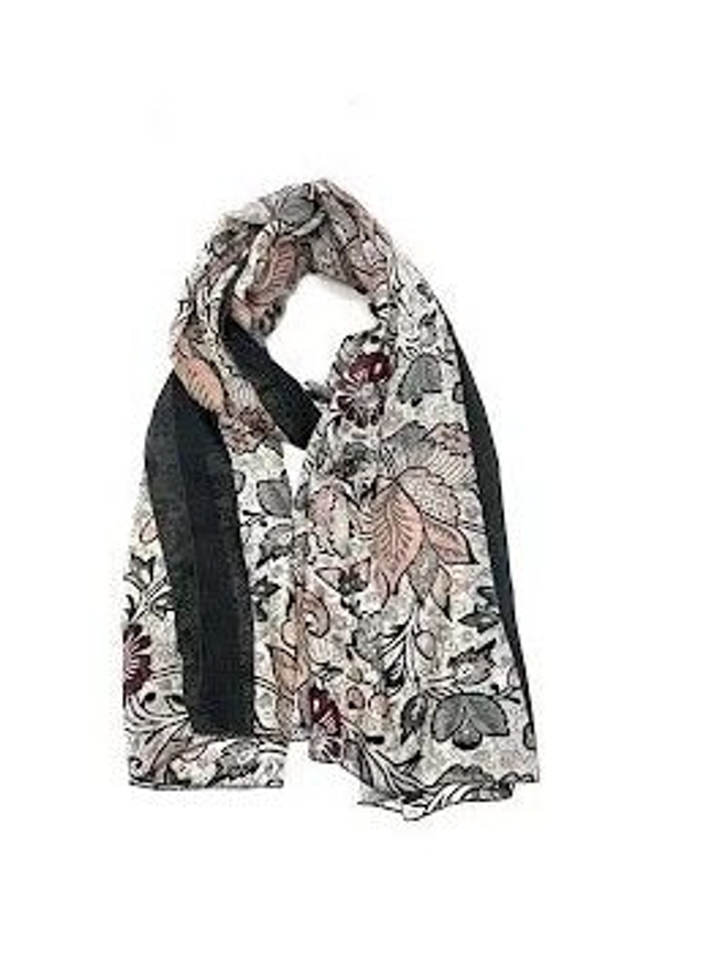 Grand Foulard imprimé gris noir rose fleurs H2018-72   - Marque LINETA 