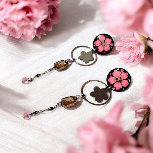 Boucles d'oreilles Flora rose