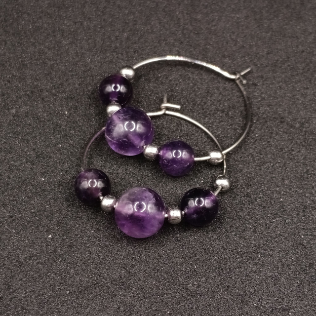 Créoles acier inox &amp; pierres naturelles