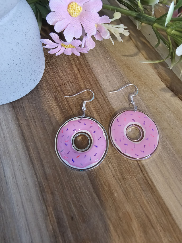 Boucles d&#039;oreilles &quot;Gourmandises Acidulées&quot; DONUTS rose