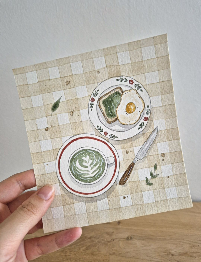 Le petit déjeuner - Aquarelle originale