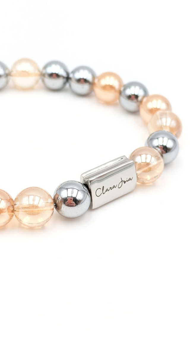 ✨ Bracelet Quartz Aura Sunset &amp; Acier Argenté – Confiance &amp; Lumière intérieure