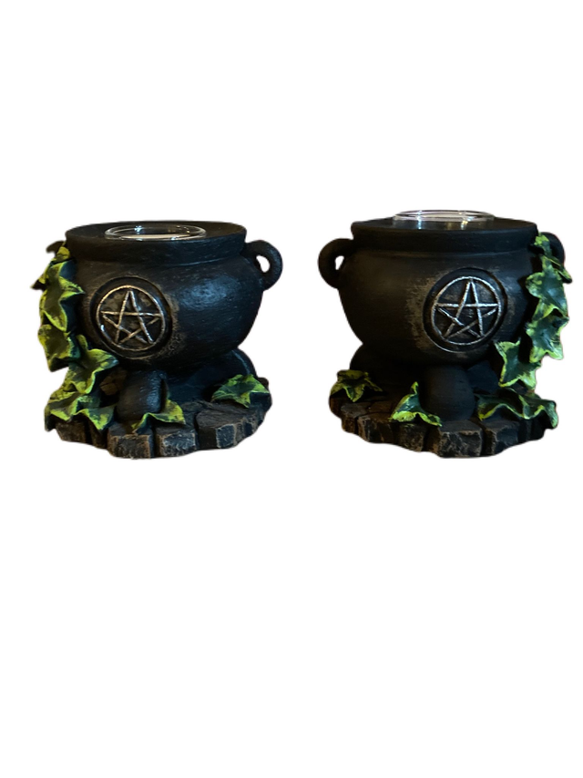 Ivy Cauldron candle holder set by Nemesis Now