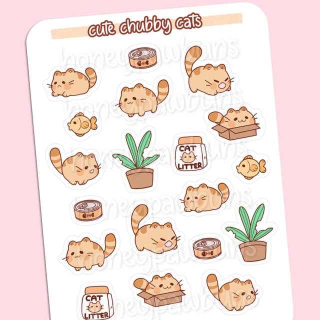 Niedliche pummelige Katzen Sticker Sheet - STS212
