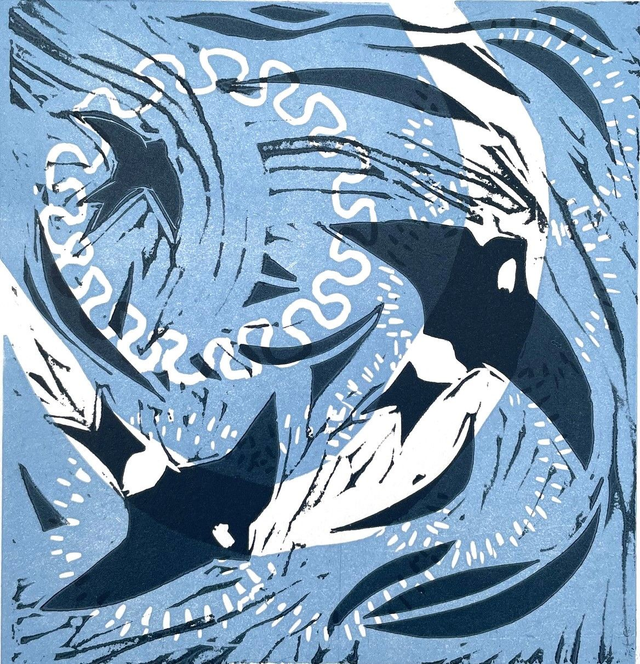 House martins, limited edition linocut print