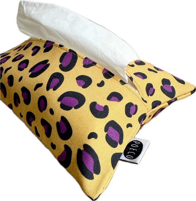 Pochette mouchoirs - LEOPARD ( jaune - prune ) 