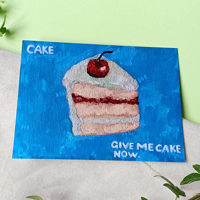 cake now cake now cake now - a6 single postcard
