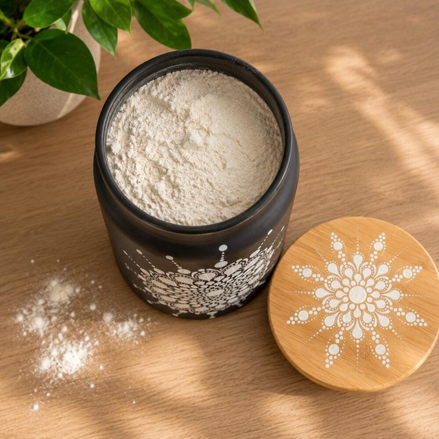 Bocal en verre noir 1,1 L – Mandala blanc peint à la main