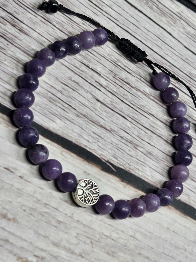 Bracelet Lépidolite 6 mm – Macramé Ajustable
