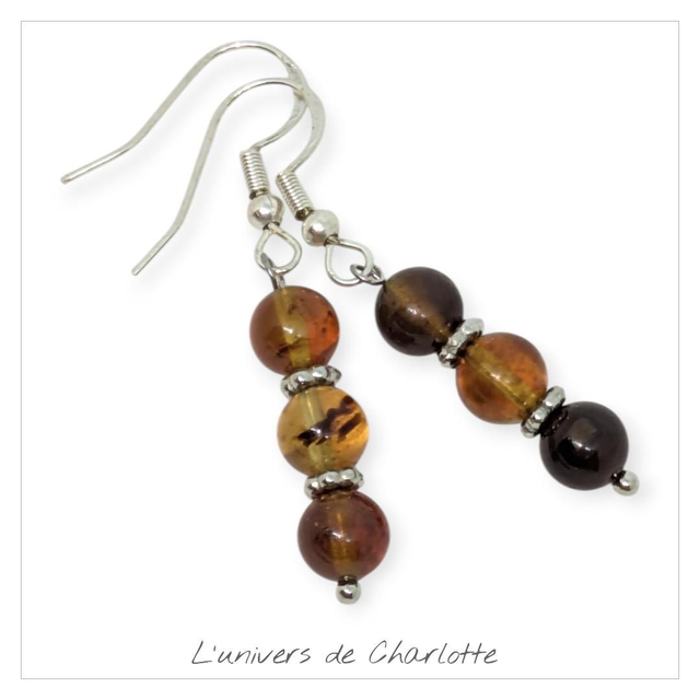 Boucles d'oreilles "Ambre bleu" BO-083