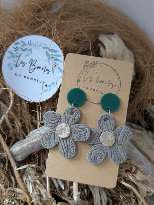 Boucles d&#039;oreilles Baby Marguerite  gris vert bm069