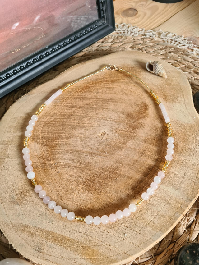 Collier Quartz rose 6mm