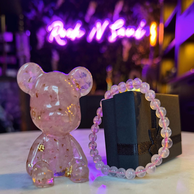 Rose Quartz Bear and Bracelet Set
