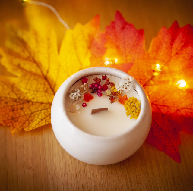 Bougie fleurie | White Fall | Bougie fleurs d’automne 