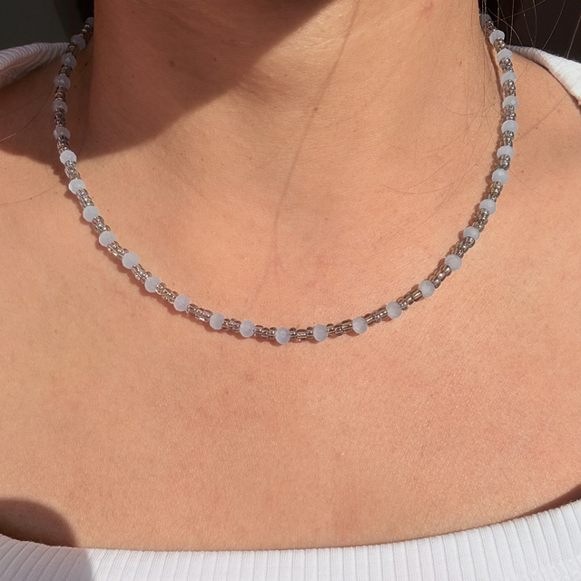CELESTE - Powder Blue & Iridescent Blue Beaded Choker Necklace